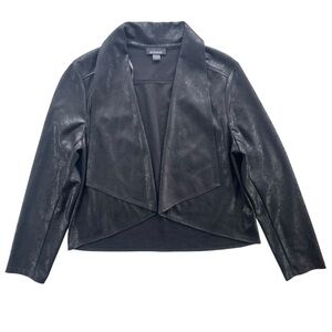 B•Design Women’s L Black Faux Suede Leather Open Drape Front, Lightweight Jacket